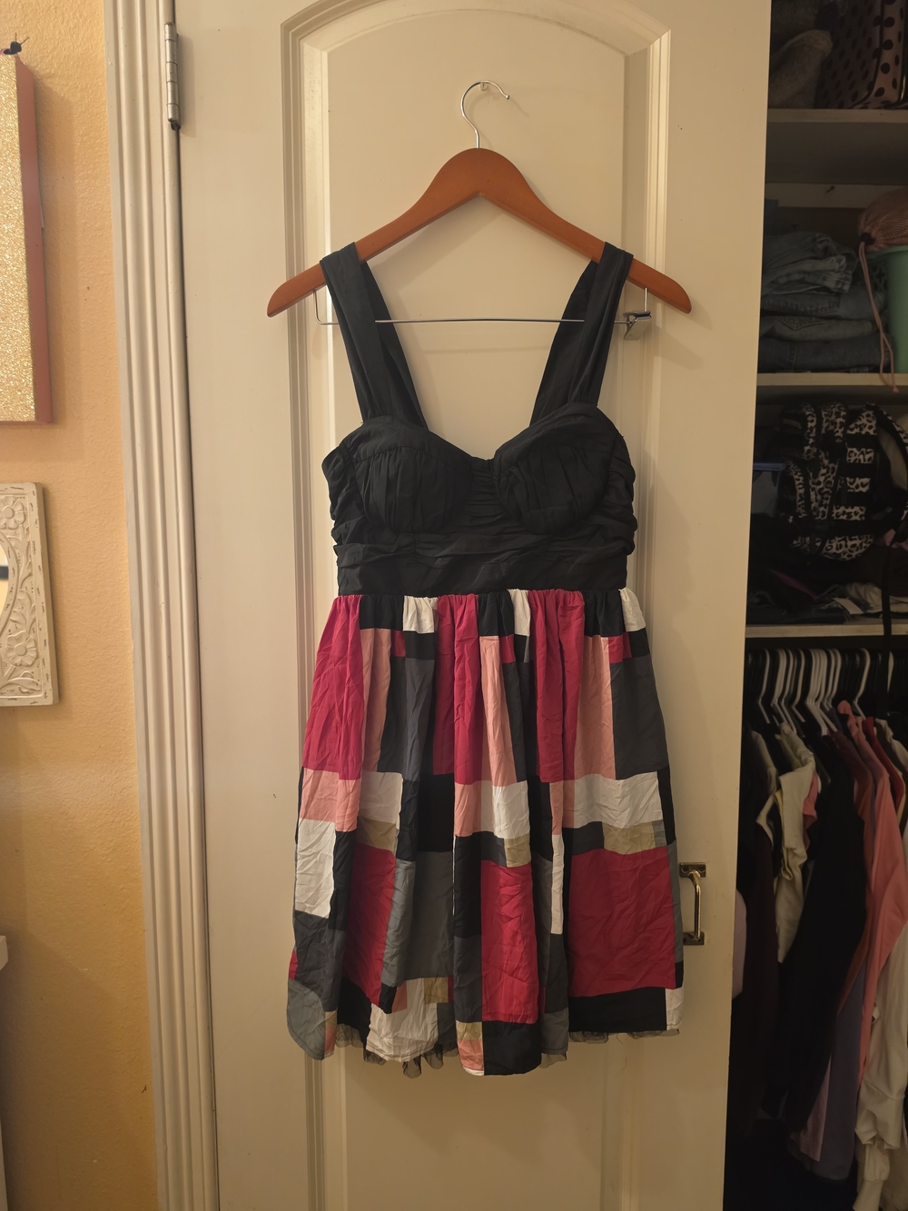 Candie's Black Bodice Multicolor Patchwork Mini Dress